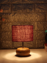 Maroon Jute Shade with Wood Lamp Base (YU)